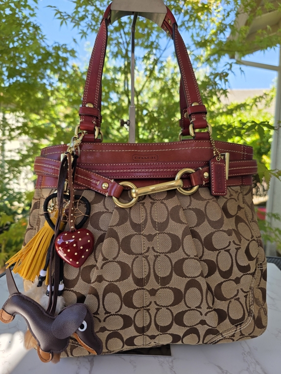 Coach Handbags - Coach Y2K Hamptons Brown Signature Canvas Tote with Red Leather Trim